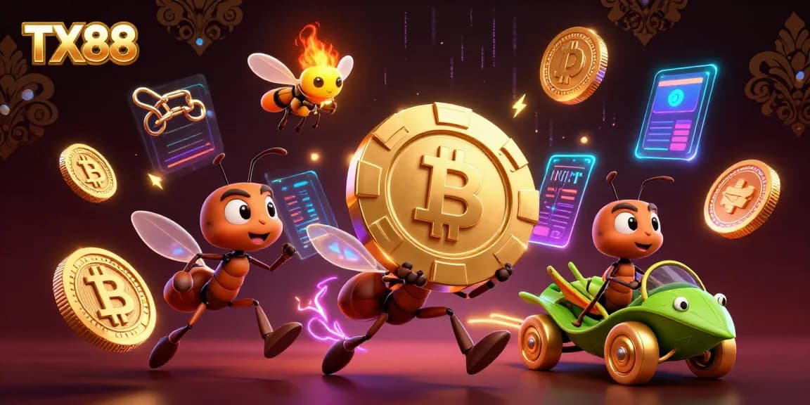 Experience excitement at TX88 with vibrant 3D ants heisting a huge poker chip.