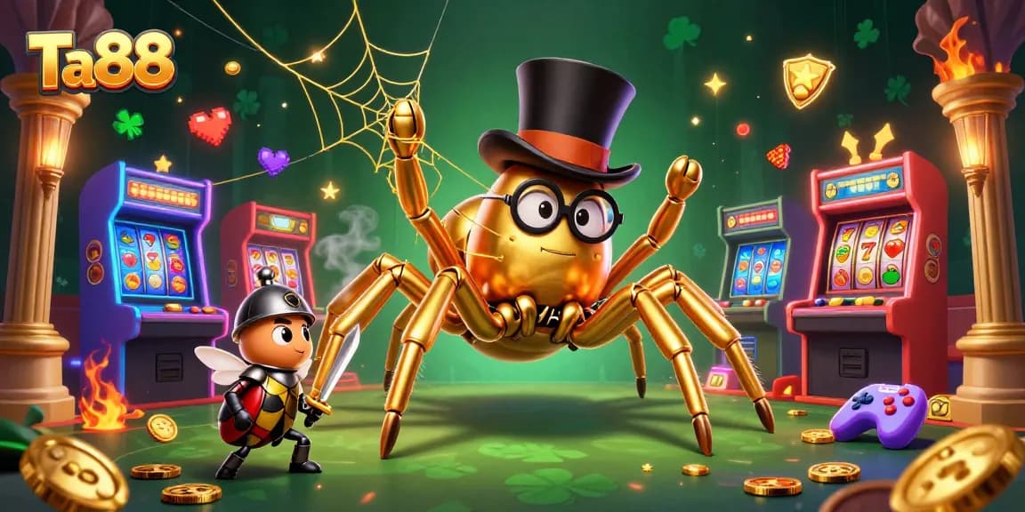 Join the adventure at Ta88 as the golden tarantula weaves a jackpot web in a lively casino setting.