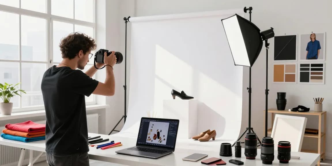 Fotografo ecommerce Milano che cattura immagini di prodotto eleganti in uno studio professionale.