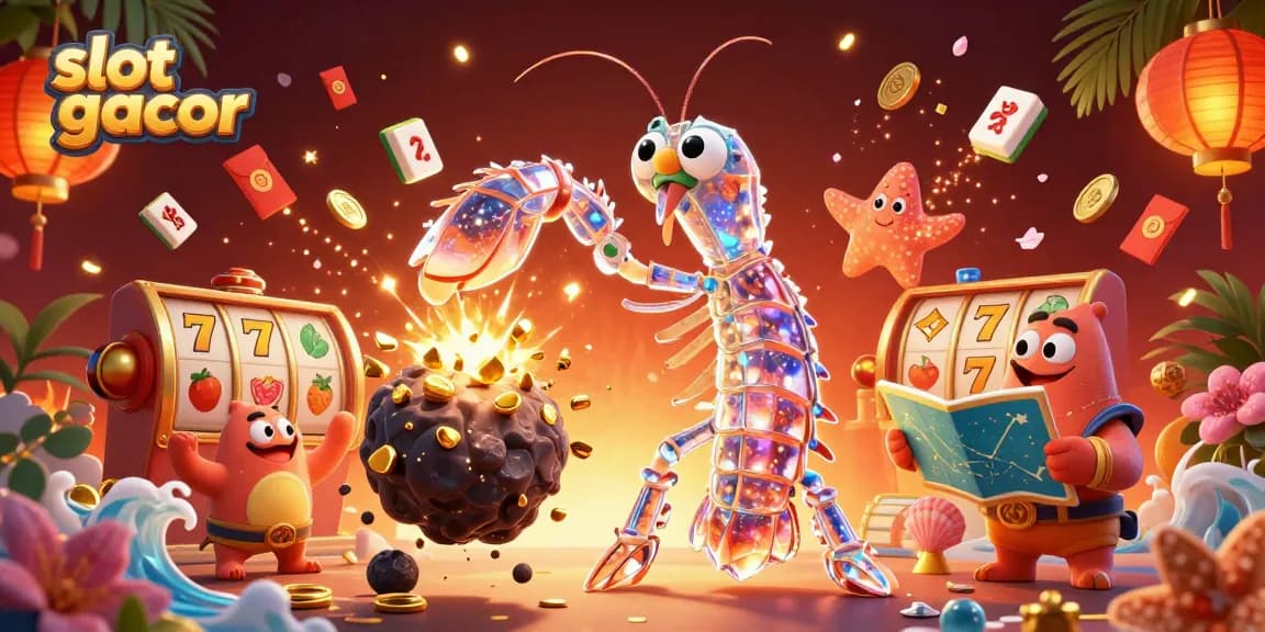 Experience the excitement of slot gacor as the 3D mantis shrimp bursts through gems and coins in dynamic casino action.