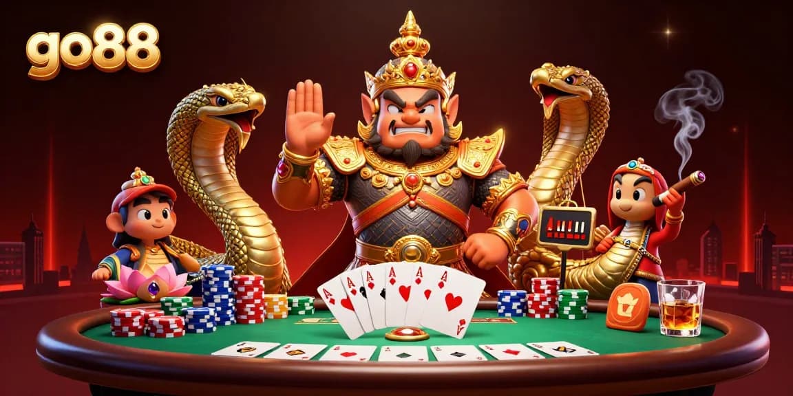 Experience thrilling gambling action at go88, showcasing a vibrant 3D illustration with casino elements and characters.