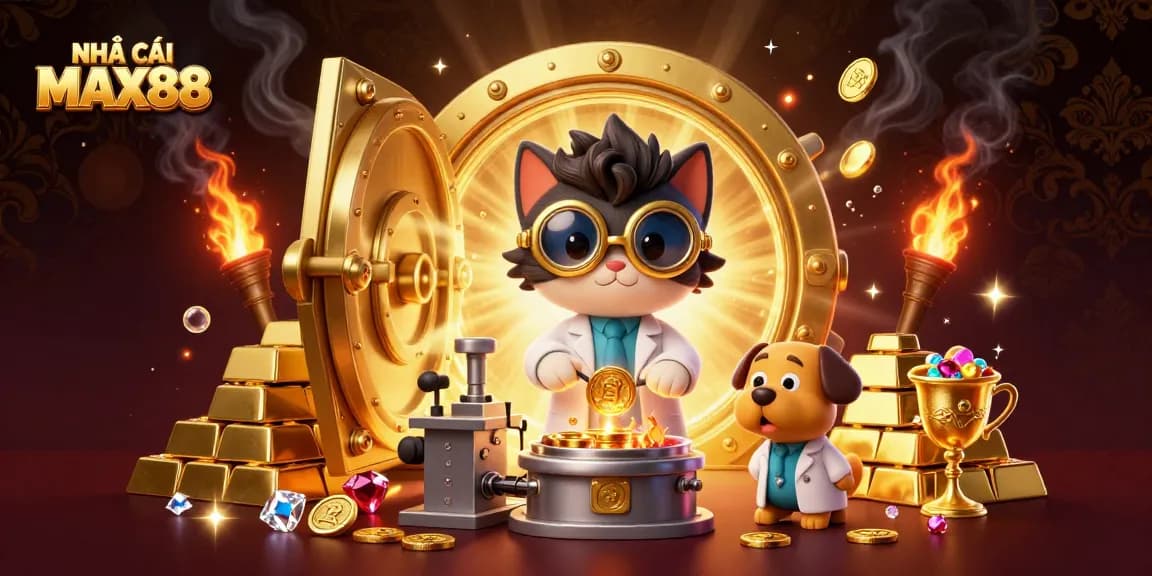 Engage with NHÀ CÁI MAX88's captivating 3D casino scene showcasing dynamic gaming elements.
