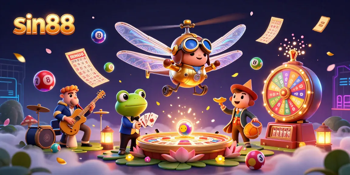 Experience dynamic fun with sin88 at the lily pad casino, featuring vibrant lottery balls and engaging characters.