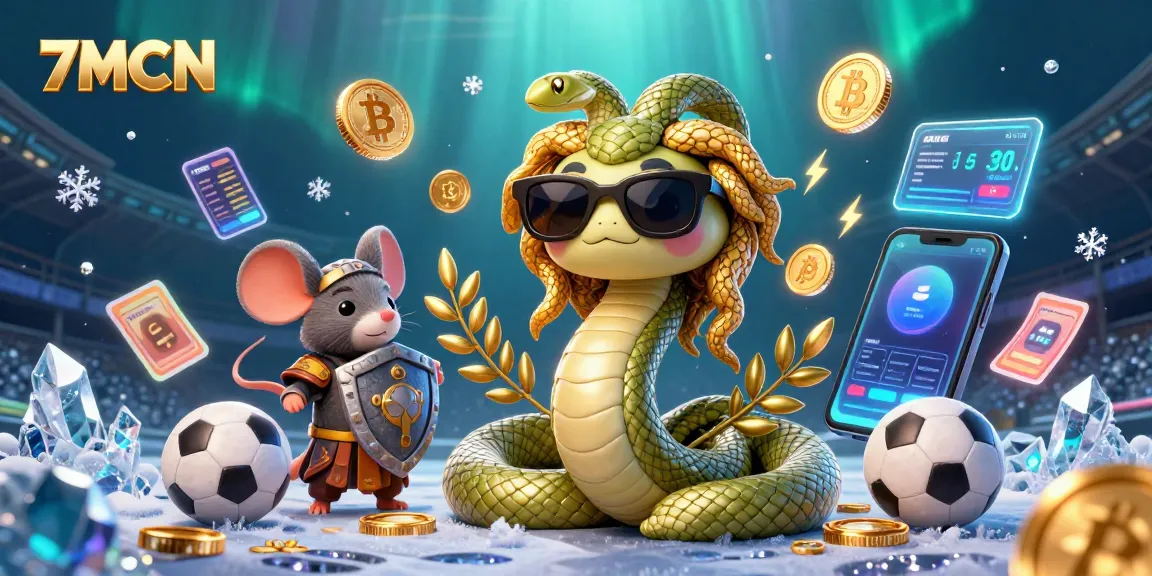 Experience the excitement of sports betting with 7MCN in this vibrant 3D illustration showcasing Medusa and a warrior mouse.