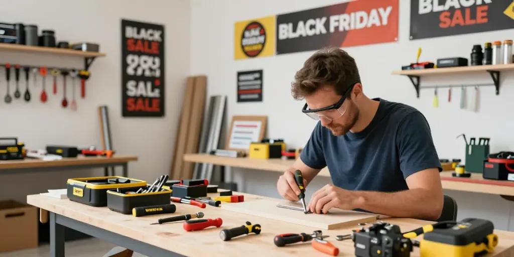 Scena di un artigiano che utilizza strumenti Wera durante il Black Friday.