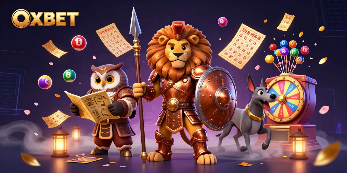 Join the excitement at OXBET with a vibrant 3D illustration showcasing lottery elements and casino adventure.