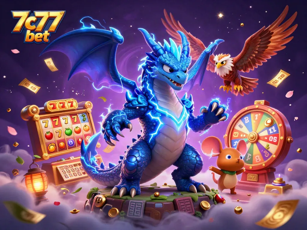 Experience the thrill of slots with 7c77 bet as colorful reels and lively characters dominate the scene.