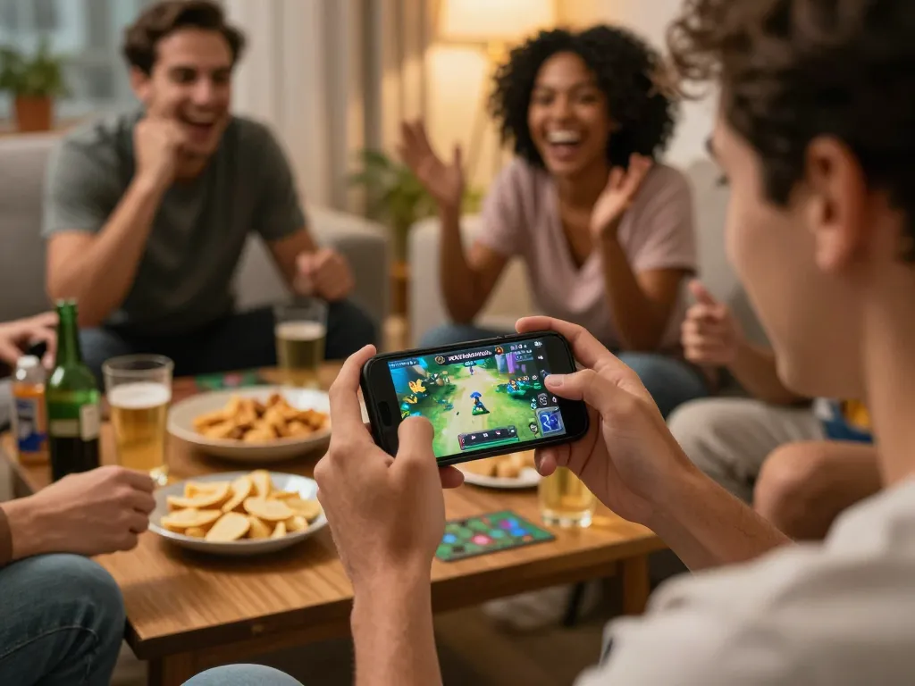 Engaging in a spirited xocdiaonline game on mobile during a friendly gathering