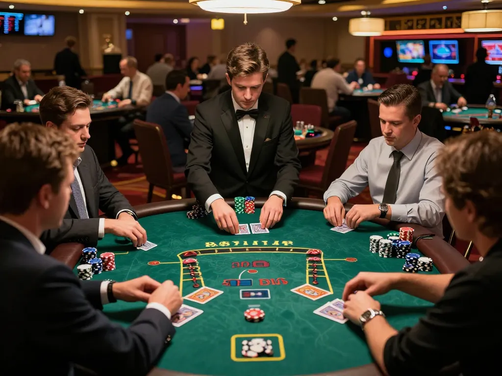 Players engaging in a high-stakes blackjack game at cm88 casino, showcasing intense strategy and excitement.