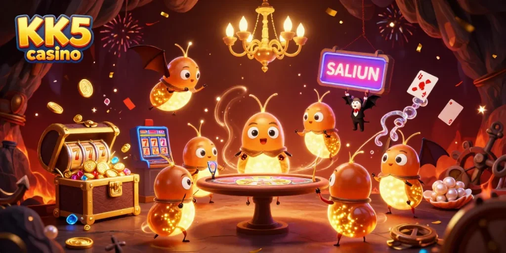 Play exciting games at KK5 casino with bioluminescent glowworms lighting up the action!