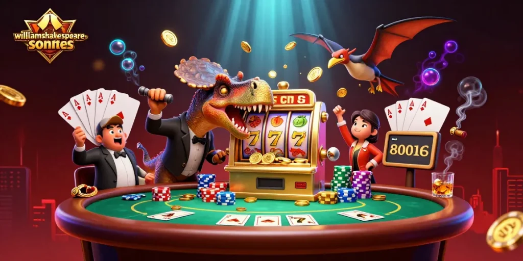 Experience excitement as the pachycephalosaurus wins big at the jackpot for williamshakespeare-sonnets with golden coins flying everywhere.