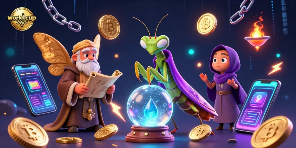 Betting strategies to win big at world cup 2026 with 3D cartoon characters and cryptocurrency elements.